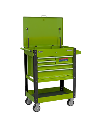 Heavy-Duty Mobile Tool & Parts Trolley with 5 Drawers and Lockable Top- Hi-Vis Green