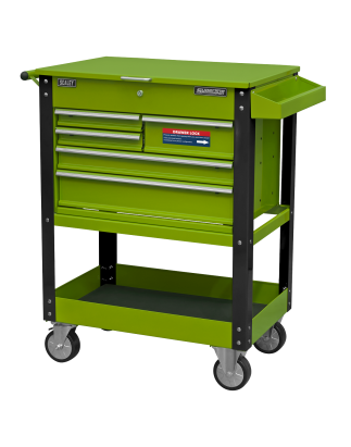 Heavy-Duty Mobile Tool & Parts Trolley with 5 Drawers and Lockable Top- Hi-Vis Green