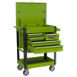 Heavy-Duty Mobile Tool & Parts Trolley with 5 Drawers and Lockable Top- Hi-Vis Green