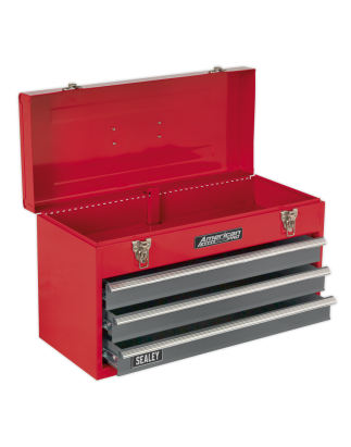 Tool Chest 3 Drawer Portable with Ball-Bearing Slides - Red/Grey