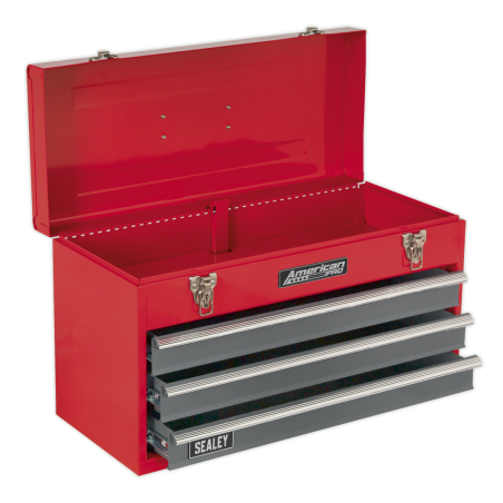 Tool Chest 3 Drawer Portable with Ball-Bearing Slides - Red/Grey