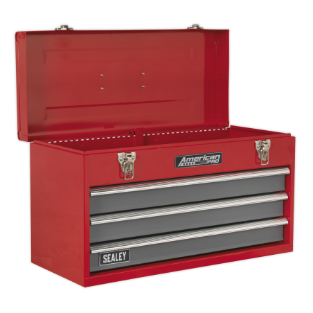 Portable Tool Chest 3 Drawer with Ball-Bearing Slides - Red/Grey & 93pc Tool Kit