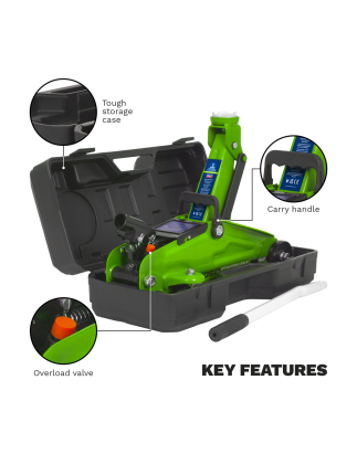 Short Chassis Trolley Jack with Storage Case 2 Tonne - Green