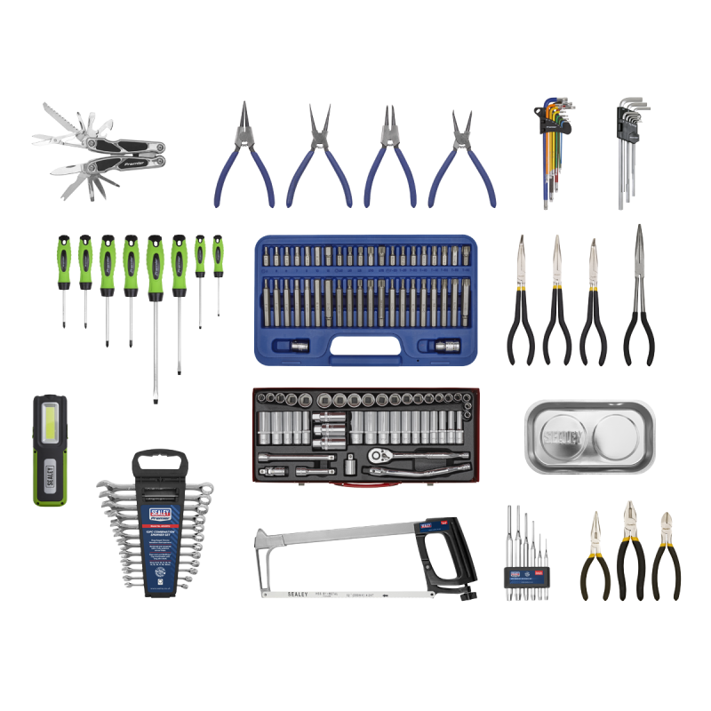 Topchest & Rollcab Combinaison 10 tiroirs avec glissières à roulement à billes - Rouge avec kit d'outils de 148 pièces