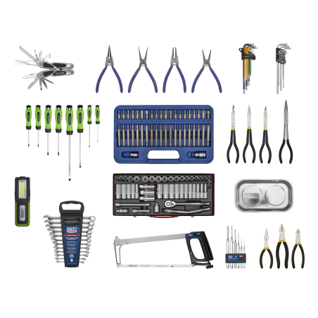 Topchest & Rollcab Combinaison 10 tiroirs avec glissières à roulement à billes - Rouge avec kit d'outils de 148 pièces