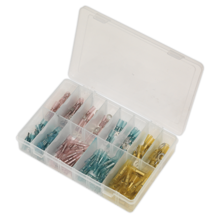 Assortiment de bornes thermorétractables doublées d'adhésif, 142 pièces, bleu, rouge et jaune