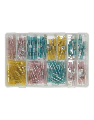 Assortiment de bornes thermorétractables doublées d'adhésif, 142 pièces, bleu, rouge et jaune