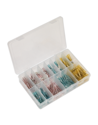 Assortiment de bornes thermorétractables doublées d'adhésif, 142 pièces, bleu, rouge et jaune