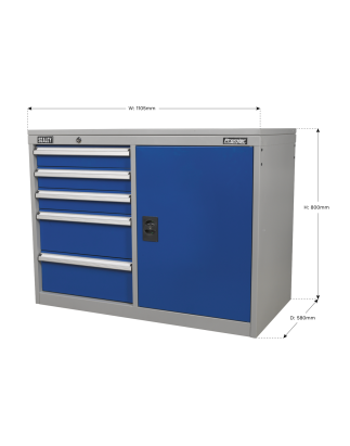 Armoire industrielle/poste de travail 5 tiroirs et 1 casier à étagère