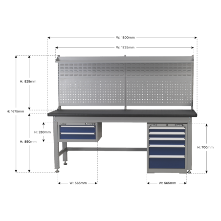 1.8m Complete Industrial Workstation & Cabinet Combo