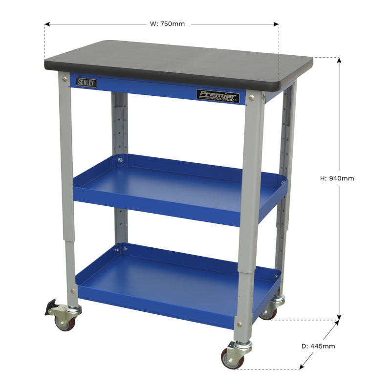 Industrial 3-Level Workshop Trolley