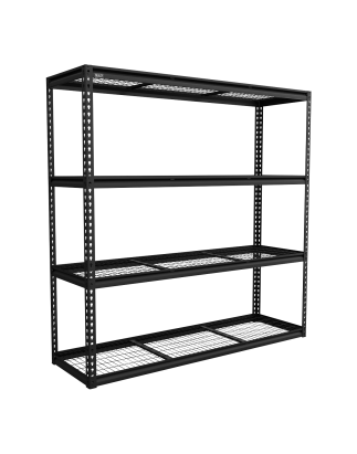 Heavy-Duty Modular Racking Unit with 4 Mesh Shelves 300kg Capacity Per Level 1820mm