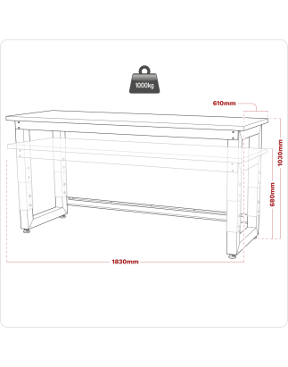 Etabli réglable en acier avec plan de travail en bois 1830 mm - Robuste