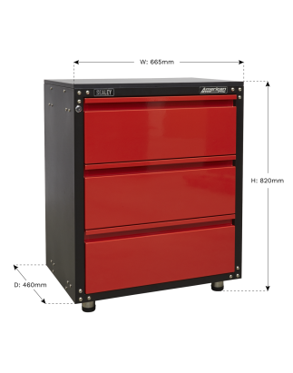 Armoire modulaire à 3 tiroirs avec plan de travail 665 mm