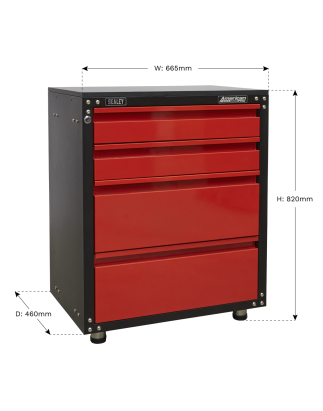 Armoire modulaire 4 tiroirs avec plan de travail 665 mm