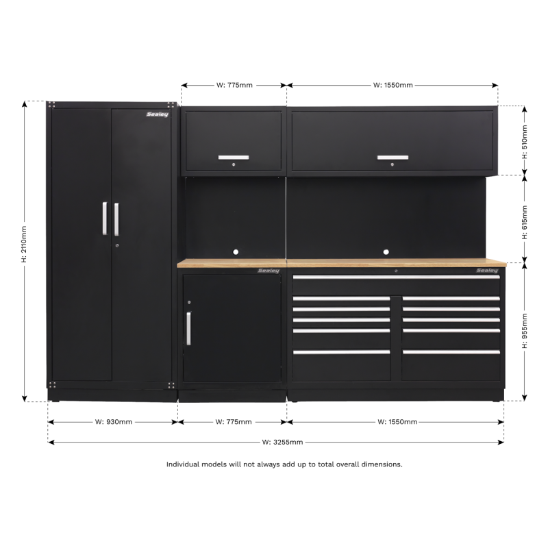 Système de rangement Premier 3,3 m - Plan de travail en chêne