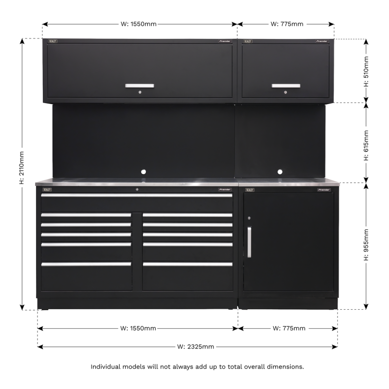 Système de rangement Premier 2,3 m - Plan de travail inox