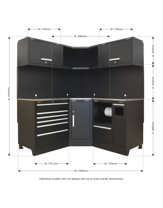 Système de rangement d'angle Premier 1,7 m - Plan de travail inox