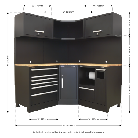 Système de rangement d'angle Premier 1,7 m - Plan de travail en chêne