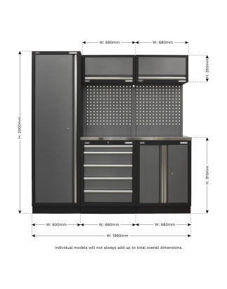 Système de rangement Superline PRO® 2,0 m - Plan de travail en acier inoxydable