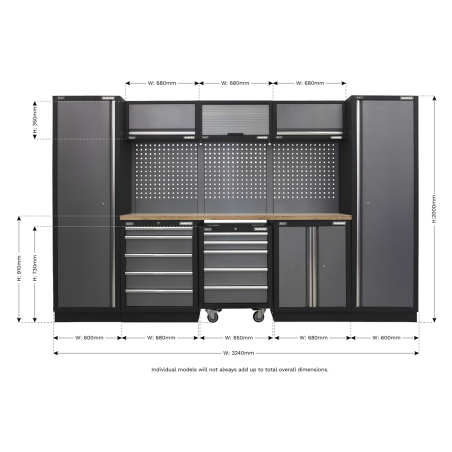 Système de rangement Superline PRO® 3,2 m - Plan de travail bois