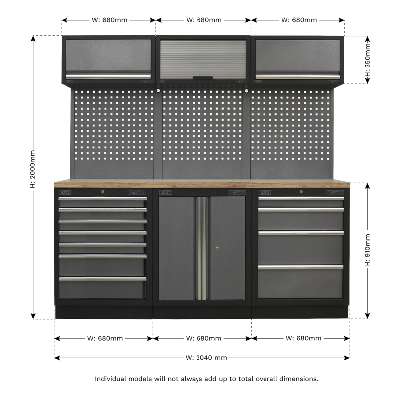 Système de rangement Superline PRO® 2,0 m - Plan de travail en bois