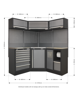 Superline PRO® 1.6m Corner Storage System - Stainless Worktop