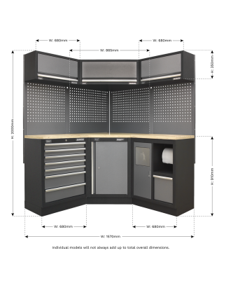 Système de rangement d'angle Superline PRO® 1,6 m - Plan de travail en bois