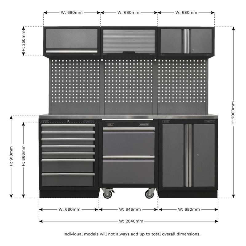 Système de Rangement Superline PRO® 2,04 m - Plan de travail Inox