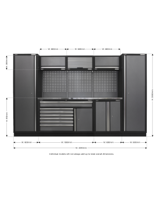 Système de rangement Superline PRO® 3,24 m - Plan de travail en acier inoxydable