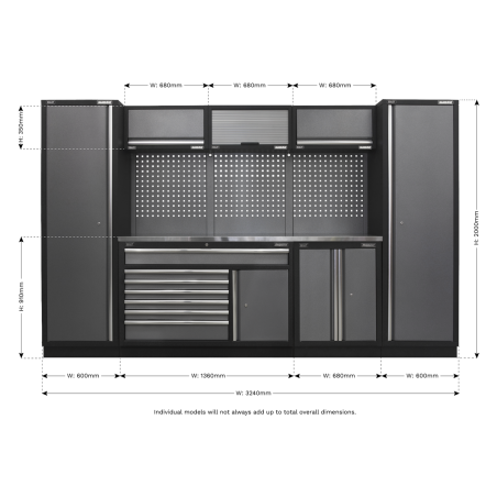 Système de rangement Superline PRO® 3,24 m - Plan de travail en acier inoxydable