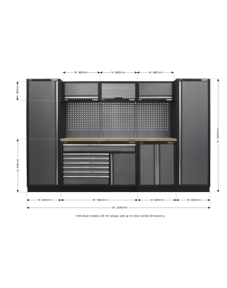 Système de rangement Superline PRO® 3,24 m - Plan de travail en bois pressé