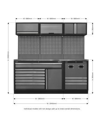 Combo système de rangement modulaire - Plan de travail en acier inoxydable