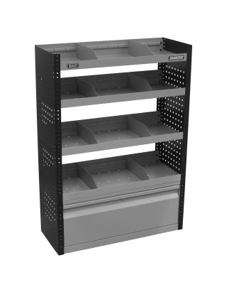 Système de rangement modulaire pour fourgon à étagères plates