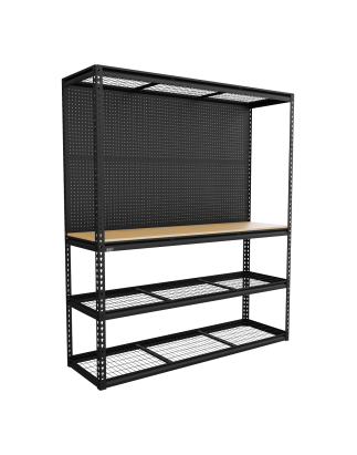 Établi modulaire robuste avec rayonnage et panneau perforé, capacité de 300 kg par niveau 1 820 mm