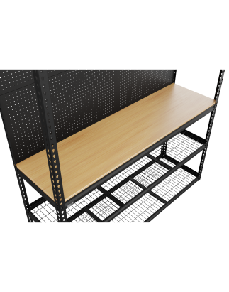 Établi modulaire robuste avec rayonnage et panneau perforé, capacité de 300 kg par niveau 1 820 mm