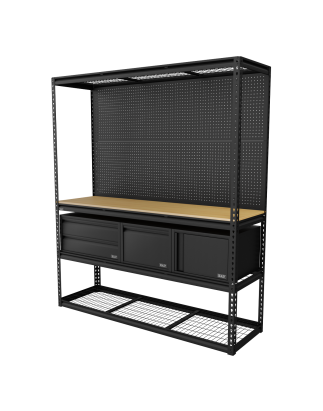 Heavy-Duty Modular Workbench & Racking Kit with 3 Storage Units