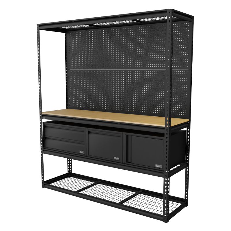 Heavy-Duty Modular Workbench & Racking Kit with 3 Storage Units