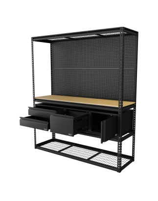 Kit d'établi et de rayonnage modulaire robuste avec 3 unités de rangement