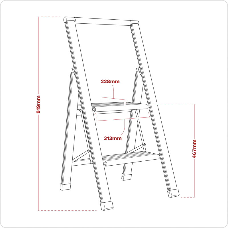 Escabeau pliant professionnel 2 marches en aluminium capacité 150 kg