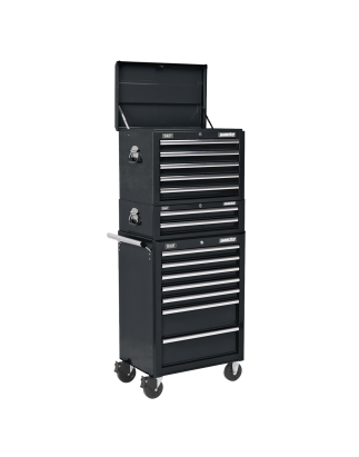 Topchest, Mid-Box Tool Chest & Rollcab Combination 14 Drawer with Ball-Bearing Slides - Black