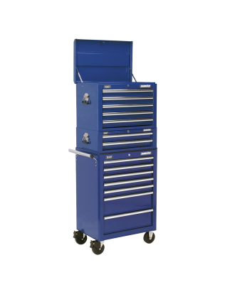 Topchest, Mid-Box Tool Chest & Rollcab Combination 14 Drawer with Ball-Bearing Slides - Blue