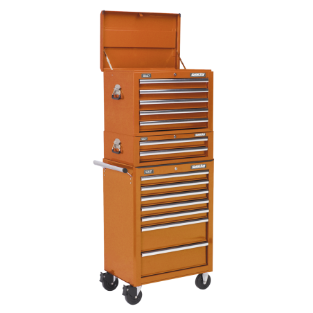 Topchest, Mid-Box Tool Chest & Rollcab Combination 14 Drawer with Ball-Bearing Slides - Orange