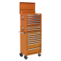 Topchest, Mid-Box Tool Chest & Rollcab Combination 14 Drawer with Ball-Bearing Slides - Orange