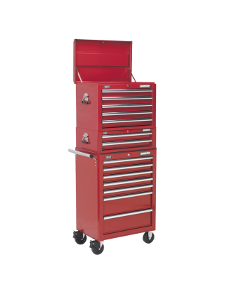 Topchest, Mid-Box Tool Chest & Rollcab Combination 14 Drawer with Ball-Bearing Slides - Red