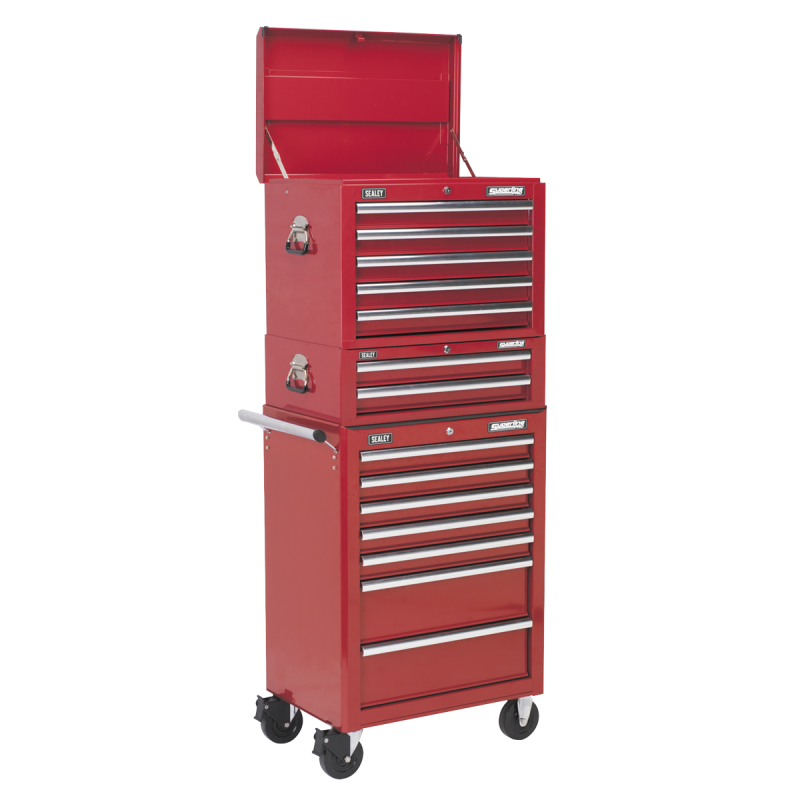 Topchest, Mid-Box Tool Chest & Rollcab Combination 14 Drawer with Ball-Bearing Slides - Red