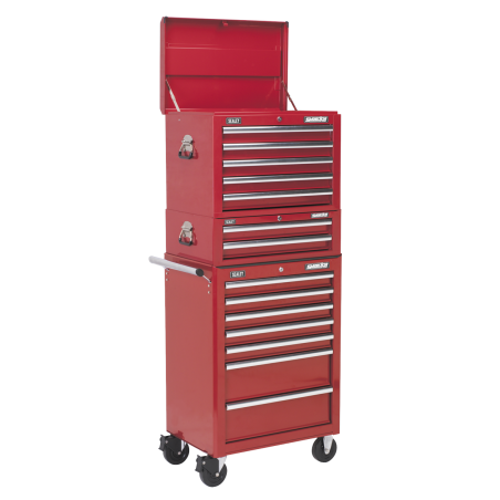 Topchest, Mid-Box Tool Chest & Rollcab Combination 14 Drawer with Ball-Bearing Slides - Red