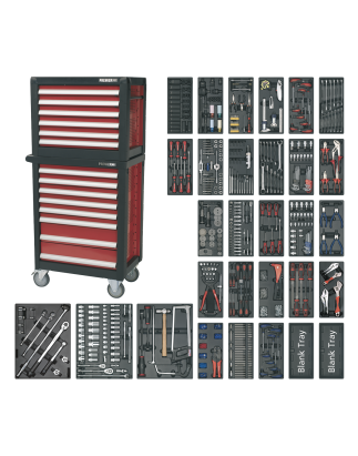 Topchest & Rollcab Combination 14 Drawer with Ball-Bearing Slides & 1233pc Tool Kit