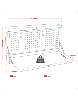 Wall Mounted Foldable Workbench 900mm