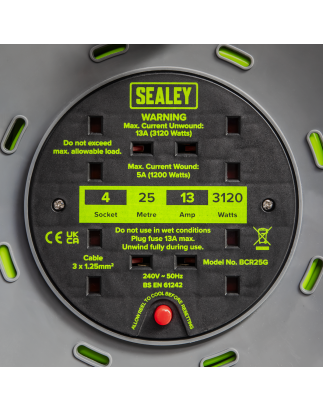 Enrouleur de câble à déclenchement thermique 4 prises 230 V 25 m - Vert